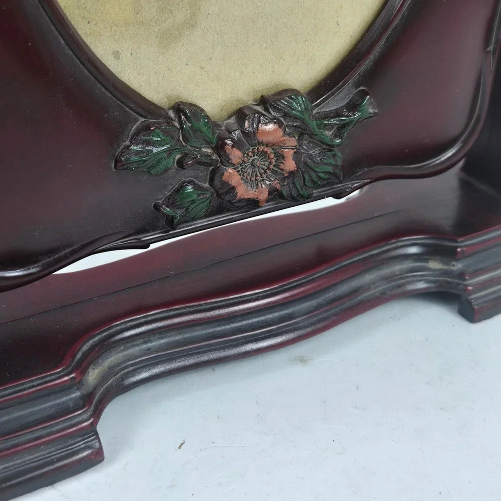 Vtg Victorian Swivel Picture Frame Floral Oval Pedestal Mahogany Tone 10